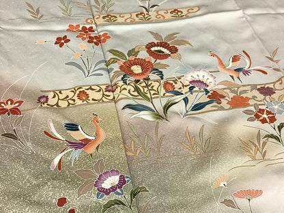 平和屋着物▽訪問着 単衣 螺鈿 花鳥文 暈し染め 金彩 正絹 逸品 AABE9290jh