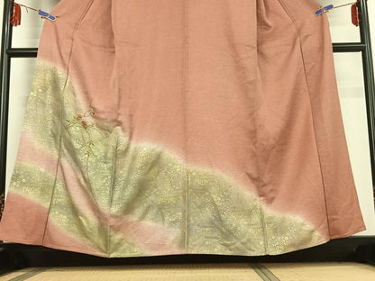 平和屋着物▽訪問着　単衣　刺繍　草花文　正絹　逸品　AABE9292jh