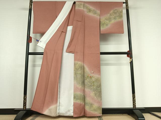 平和屋着物▽訪問着　単衣　刺繍　草花文　正絹　逸品　AABE9292jh