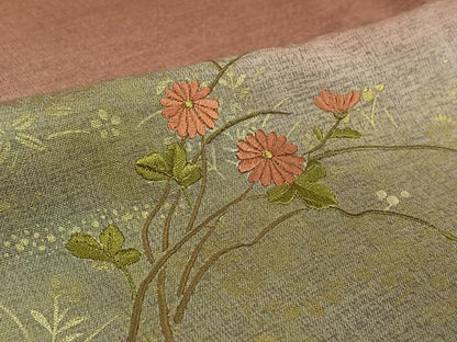 平和屋着物▽訪問着　単衣　刺繍　草花文　正絹　逸品　AABE9292jh