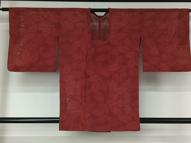 平和屋着物▽道行コート スリーシーズン 春夏秋 塵除け 舞葉地紋 赤紅色 正絹 逸品 AABE9293jh