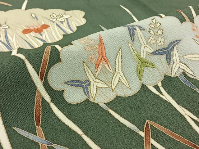 平和屋着物▽訪問着 単衣 作家物 刺繍 流水花文 金銀彩 銀糸 正絹 逸品 AABE9294jh