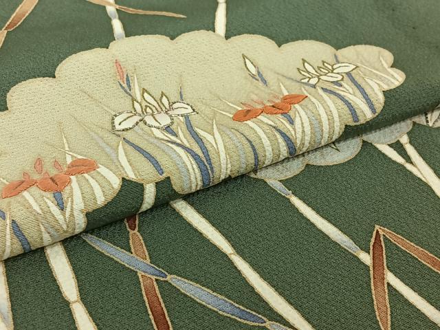 平和屋着物▽訪問着 単衣 作家物 刺繍 流水花文 金銀彩 銀糸 正絹 逸品 AABE9294jh
