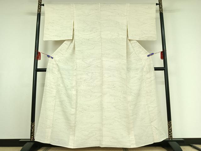 平和屋着物▽小紋　単衣　流水文　鬼しぼ縮緬　洗える着物　AABE9299jh