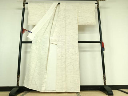 平和屋着物▽小紋　単衣　流水文　鬼しぼ縮緬　洗える着物　AABE9299jh