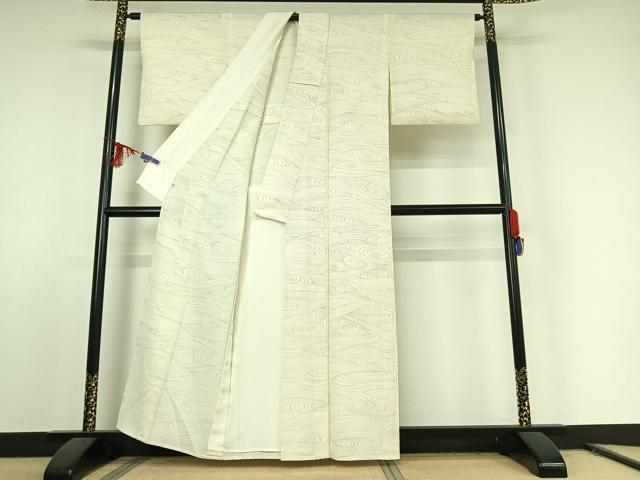 平和屋着物▽小紋　単衣　流水文　鬼しぼ縮緬　洗える着物　AABE9299jh