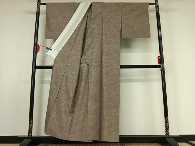 平和屋着物▽結城紬 単衣 80亀甲 風景文 正絹 逸品 AABE9300jh