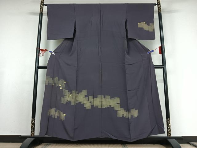 平和屋着物▽訪問着　単衣　刺繍　幾何学文様　金彩　正絹　逸品　AABE9301jh