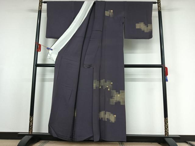 平和屋着物▽訪問着　単衣　刺繍　幾何学文様　金彩　正絹　逸品　AABE9301jh