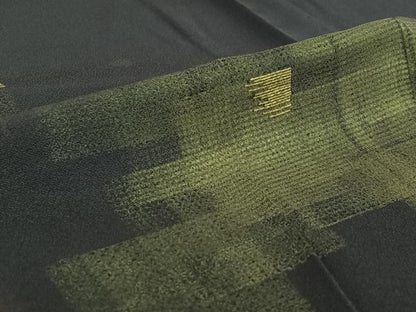 平和屋着物▽訪問着　単衣　刺繍　幾何学文様　金彩　正絹　逸品　AABE9301jh