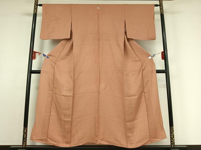 平和屋着物▽上質な色無地 単衣 草花地紋 水柿色 正絹 逸品 AABE9302jh