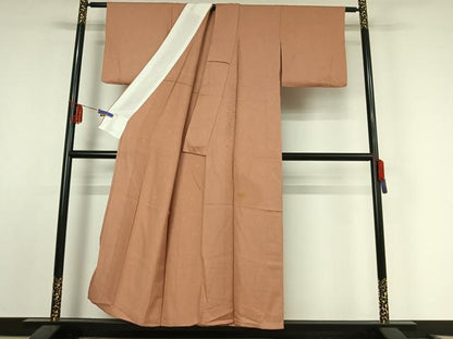 平和屋着物▽上質な色無地 単衣 草花地紋 水柿色 正絹 逸品 AABE9302jh