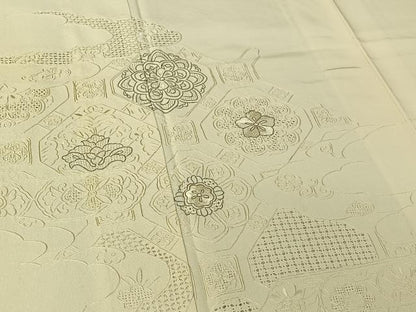 平和屋着物▽訪問着 単衣 中国三大刺繍 汕頭刺繍 スワトウ刺繍 総刺繍 蜀江花文 正絹 逸品 AABE9304jh