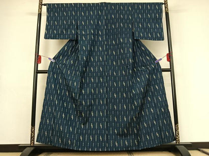 平和屋着物▽上質な紬 単衣 幾何学文様 正絹 逸品 AABE9309jh