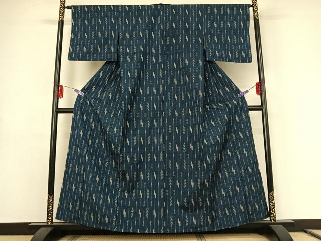 平和屋着物▽上質な紬 単衣 幾何学文様 正絹 逸品 AABE9309jh