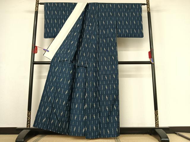 平和屋着物▽上質な紬 単衣 幾何学文様 正絹 逸品 AABE9309jh