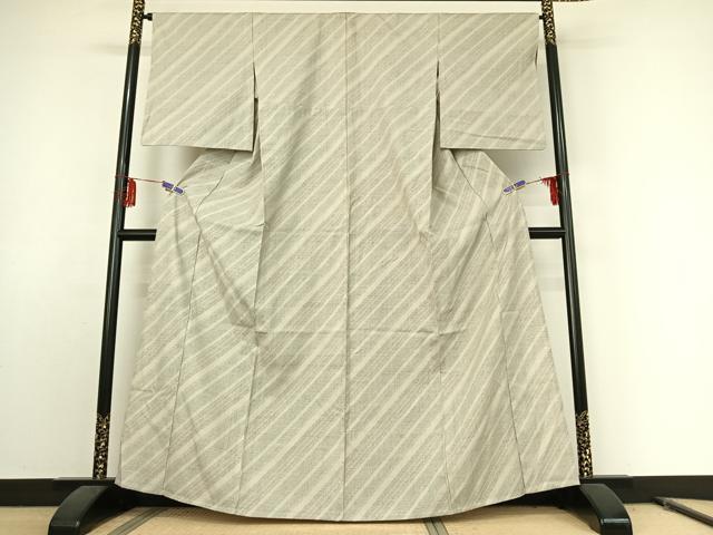 平和屋着物▽本場結城紬 重要無形文化財 単衣 100亀甲 斜縞 正絹 逸品 AABE9312jh