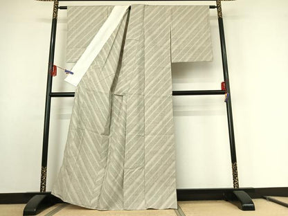 平和屋着物▽本場結城紬 重要無形文化財 単衣 100亀甲 斜縞 正絹 逸品 AABE9312jh