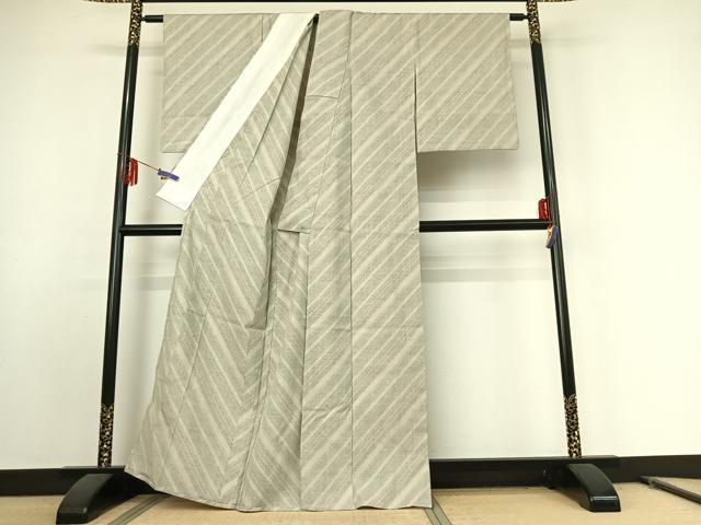 平和屋着物▽本場結城紬 重要無形文化財 単衣 100亀甲 斜縞 正絹 逸品 AABE9312jh