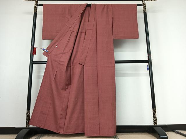 平和屋着物▽本場結城紬 重要無形文化財 単衣 色無地 退紅色 そごう百貨店扱い 正絹 逸品 AABE9313jh
