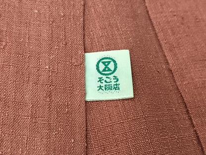 平和屋着物▽本場結城紬 重要無形文化財 単衣 色無地 退紅色 そごう百貨店扱い 正絹 逸品 AABE9313jh