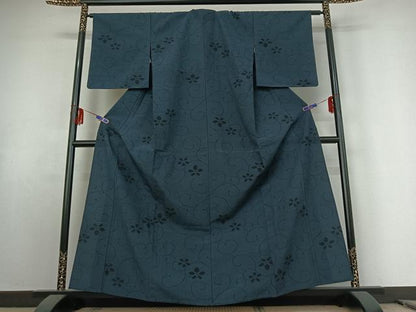 平和屋着物▽本塩沢　単衣　花唐草文　正絹　逸品　AABE9314jh