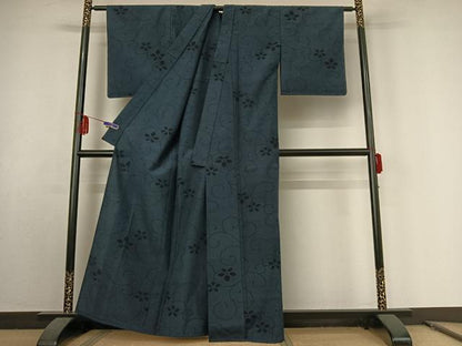 平和屋着物▽本塩沢　単衣　花唐草文　正絹　逸品　AABE9314jh