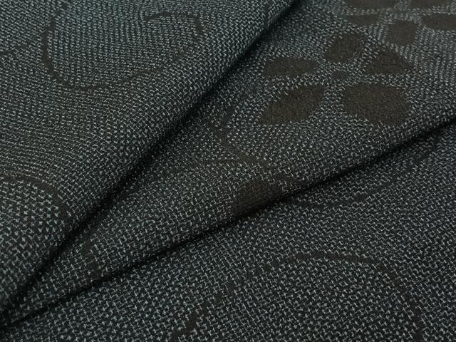 平和屋着物▽本塩沢　単衣　花唐草文　正絹　逸品　AABE9314jh