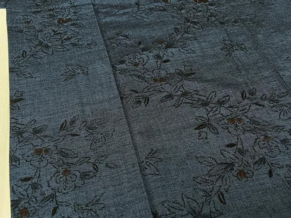 平和屋着物▽上質な紬 単衣 草花文 正絹 逸品 AABE9315jh
