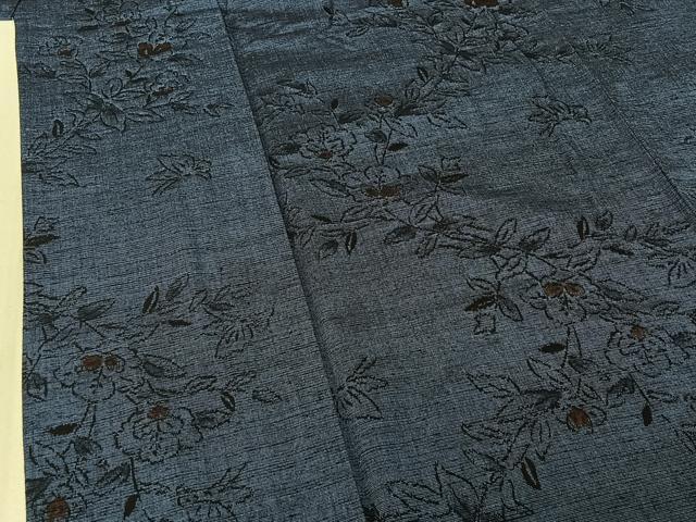 平和屋着物▽上質な紬 単衣 草花文 正絹 逸品 AABE9315jh