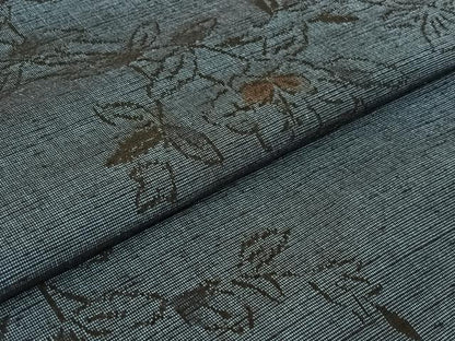 平和屋着物▽上質な紬 単衣 草花文 正絹 逸品 AABE9315jh