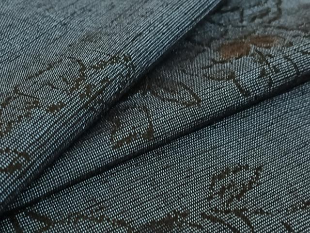 平和屋着物▽上質な紬 単衣 草花文 正絹 逸品 AABE9315jh
