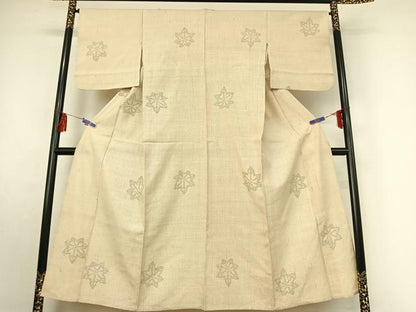 平和屋着物▽上質な紬 単衣 舞葉文 正絹 逸品 AABE9316jh