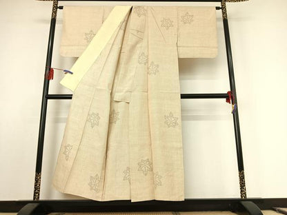 平和屋着物▽上質な紬 単衣 舞葉文 正絹 逸品 AABE9316jh