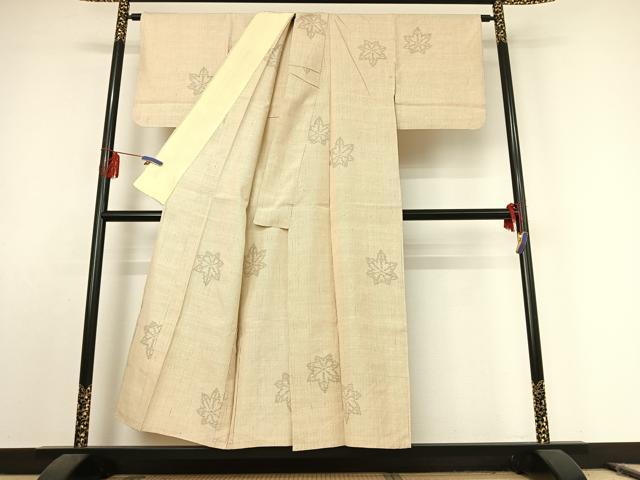 平和屋着物▽上質な紬 単衣 舞葉文 正絹 逸品 AABE9316jh