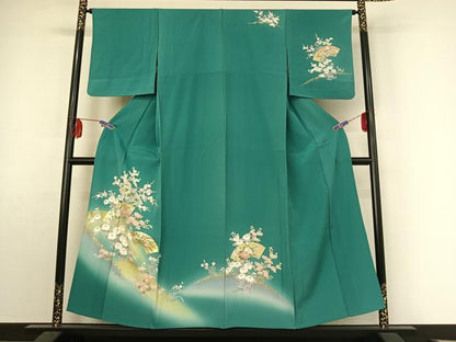 平和屋着物▽訪問着 単衣 地紙花文 暈し染め 金彩 正絹 逸品 AABE9318jh