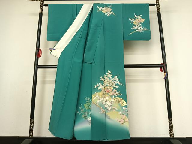平和屋着物▽訪問着 単衣 地紙花文 暈し染め 金彩 正絹 逸品 AABE9318jh