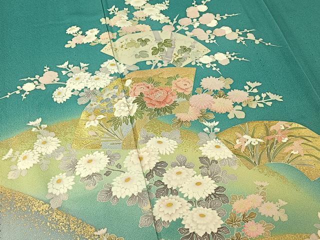 平和屋着物▽訪問着 単衣 地紙花文 暈し染め 金彩 正絹 逸品 AABE9318jh