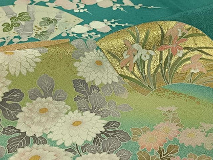 平和屋着物▽訪問着 単衣 地紙花文 暈し染め 金彩 正絹 逸品 AABE9318jh