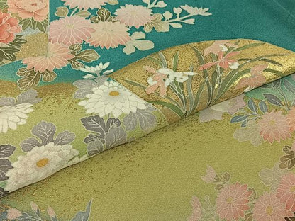 平和屋着物▽訪問着 単衣 地紙花文 暈し染め 金彩 正絹 逸品 AABE9318jh