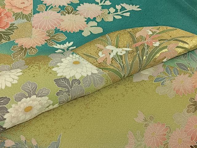 平和屋着物▽訪問着 単衣 地紙花文 暈し染め 金彩 正絹 逸品 AABE9318jh