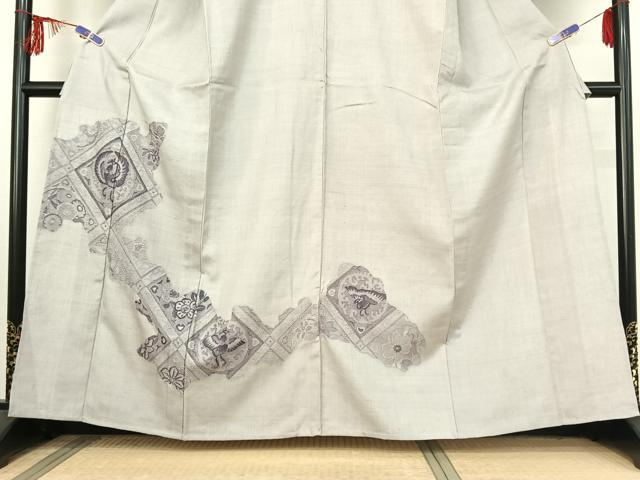 平和屋着物▽訪問着 単衣 紬地 中国三大刺繍 汕頭刺繍 スワトウ刺繍 花鳥文 正絹 逸品 AABE9319jh