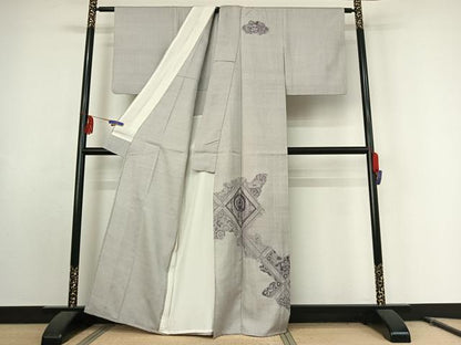 平和屋着物▽訪問着 単衣 紬地 中国三大刺繍 汕頭刺繍 スワトウ刺繍 花鳥文 正絹 逸品 AABE9319jh