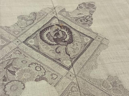 平和屋着物▽訪問着 単衣 紬地 中国三大刺繍 汕頭刺繍 スワトウ刺繍 花鳥文 正絹 逸品 AABE9319jh