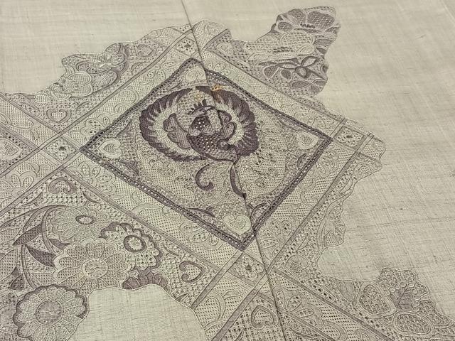 平和屋着物▽訪問着 単衣 紬地 中国三大刺繍 汕頭刺繍 スワトウ刺繍 花鳥文 正絹 逸品 AABE9319jh