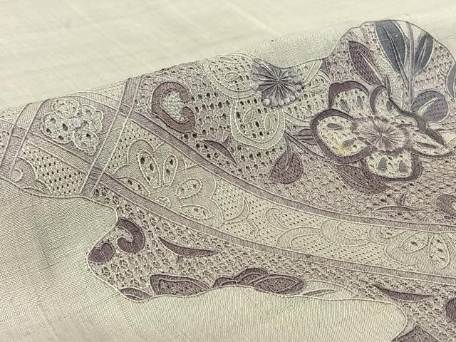 平和屋着物▽訪問着 単衣 紬地 中国三大刺繍 汕頭刺繍 スワトウ刺繍 花鳥文 正絹 逸品 AABE9319jh