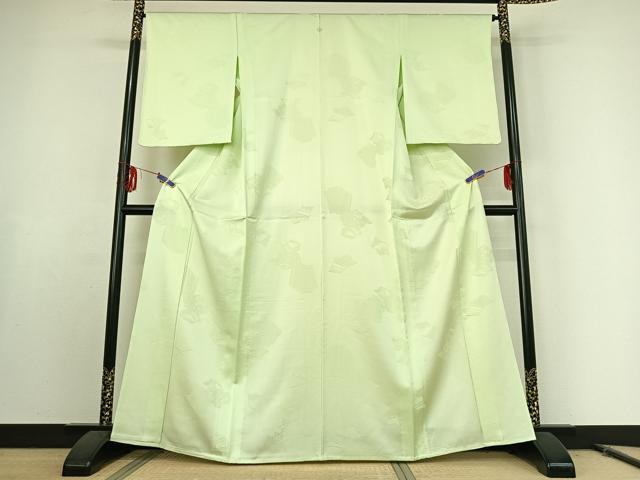 平和屋着物▽上質な色無地 単衣 花唐草地紋 夏虫色 正絹 逸品 AABE9320jh