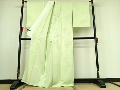平和屋着物▽上質な色無地 単衣 花唐草地紋 夏虫色 正絹 逸品 AABE9320jh