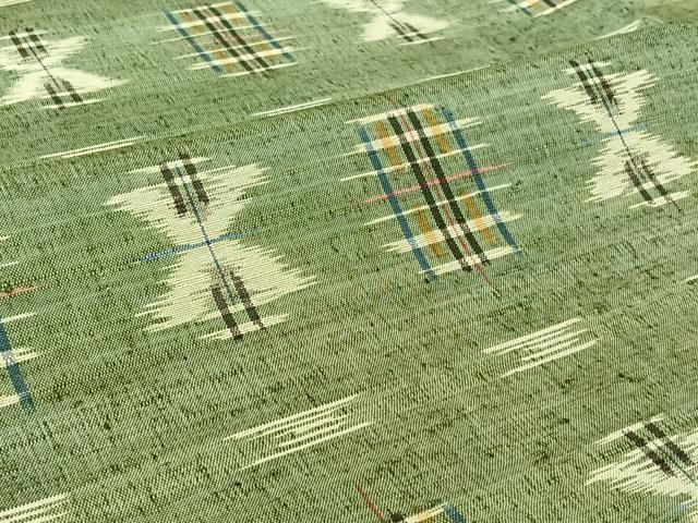 平和屋着物▽上質な紬 単衣 絣柄 正絹 逸品 AABE9322jh