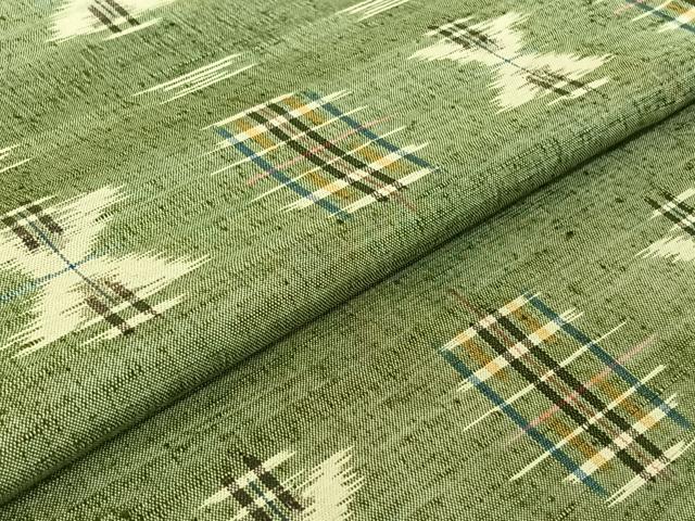 平和屋着物▽上質な紬 単衣 絣柄 正絹 逸品 AABE9322jh